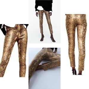 ZARA Snakeskin Printed Zipper Slits Skinny Coated Pants Leggings Size Small